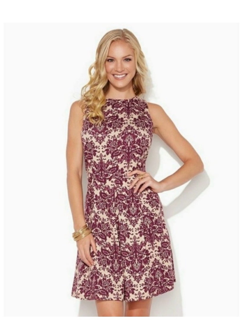 Charming Charlie Taupe Dress with Deep Plum Floral Print